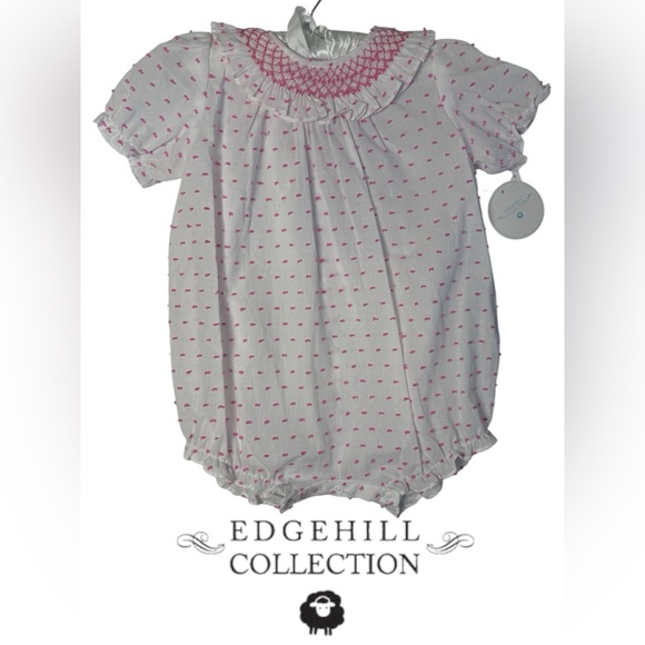 NWT Edgehill Collection Baby Bubble Romper – White with Pink or Blue Embroidered - Picture 6 of 6